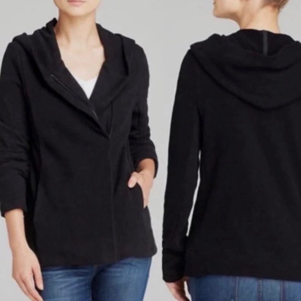 James Perse Black Moto Off Center Full Zip Hoodie